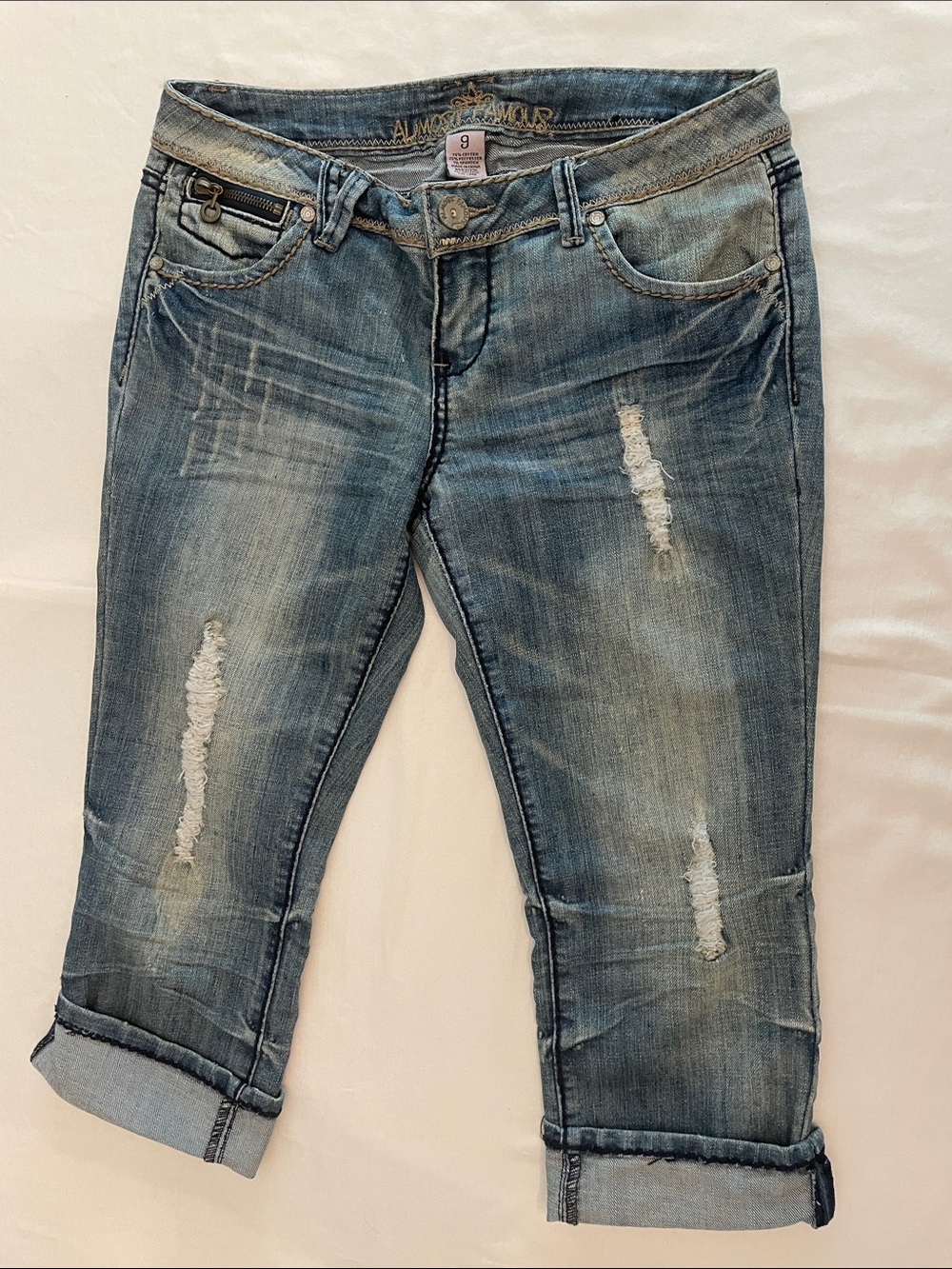 Almost Famous Light Blue Distressed Cropped Capri Jeans